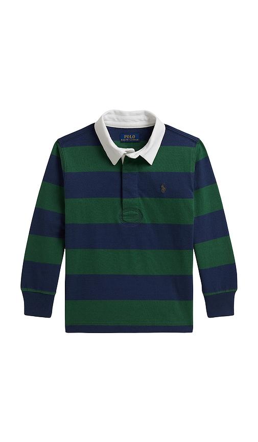 polo ralph lauren kids long-sleeve cotton jersey striped rugby shirt in green. - size 2 (also in 3)