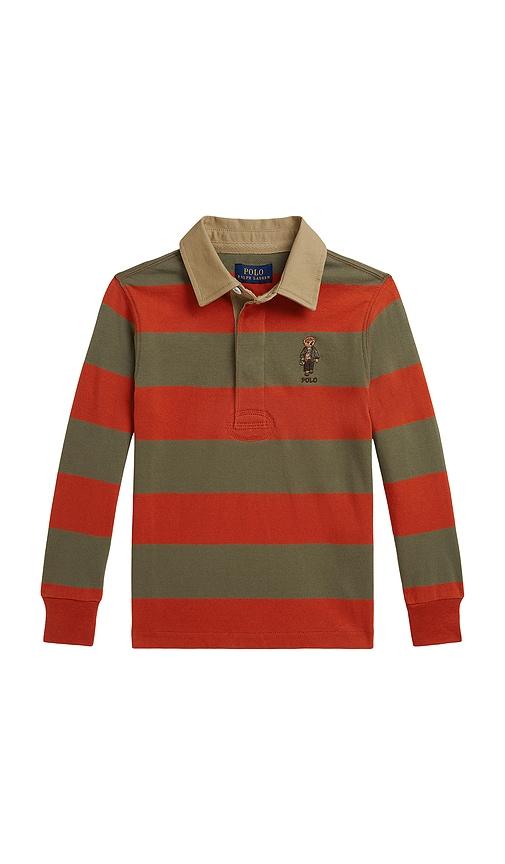 polo ralph lauren kids long sleeve jersey knit rugby shirt with bear in red. - size 2 (also in 6, 3, 4, 5, 7)