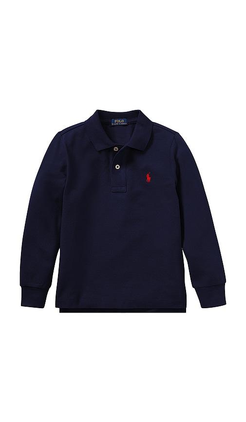 polo ralph lauren kids long sleeve knit basic cotton mesh polo shirt in navy. - size 2 (also in 6, 4, 5, 3, 7)