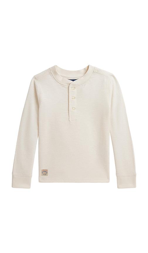 polo ralph lauren kids long-sleeve waffle knit henley shirt in cream. - size 2 (also in 6, 4, 7)