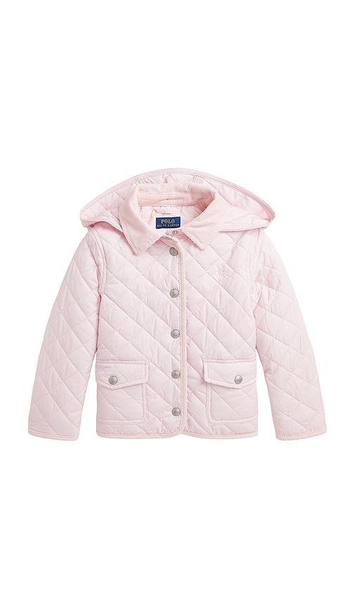 polo ralph lauren kids recycled poly audrey quilted barn jacket with removable hood in pink. - size 2 (also in 3, 4, 5, 6)