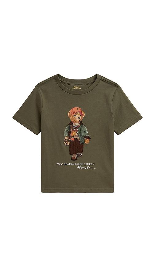 polo ralph lauren kids shirt sleeve jersey knit bear graphic t-shirt in olive. - size 2 (also in 5, 7)