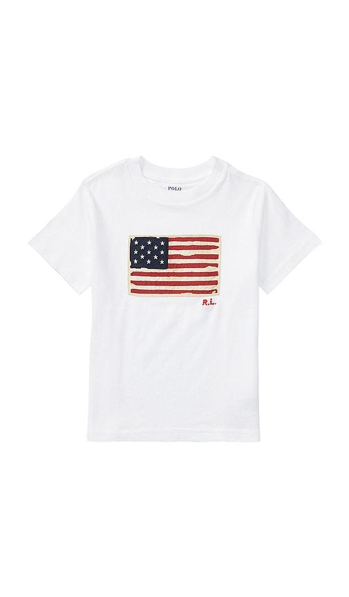 polo ralph lauren kids short sleeve cotton knit flag t-shirt in white. - size 2 (also in 6, 3, 4, 5)
