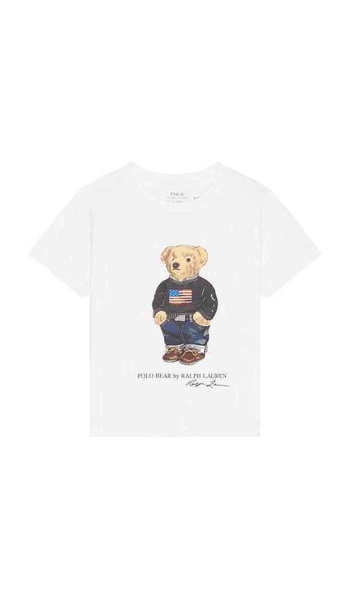 polo ralph lauren kids short sleeve jersey knit novelty bear t-shirt in white. - size 3 (also in 6, 4, 5, 7)