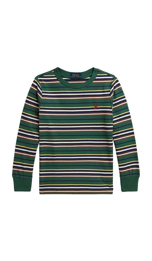polo ralph lauren kids-sleeve jersey knit striped crew neck t-shirt in green. - size 2 (also in 6, 3, 4, 5, 7)