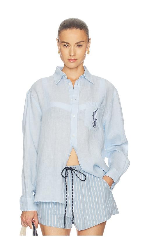 polo ralph lauren linen long sleeve sport shirt in baby blue. - size m (also in xs, s)