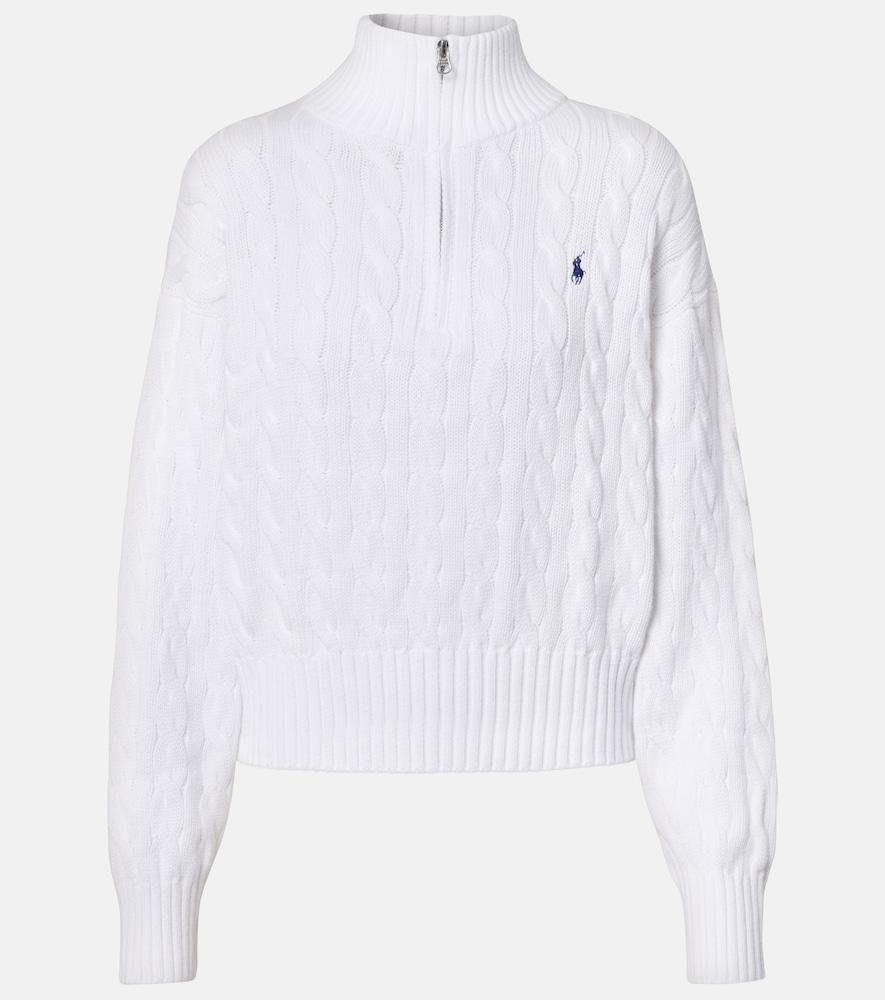 polo ralph lauren logo cable-knit cotton half-zip sweater