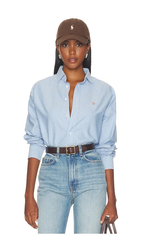 polo ralph lauren long sleeve button front shirt in blue. - size l (also in xxs, xs, s, m, xl)