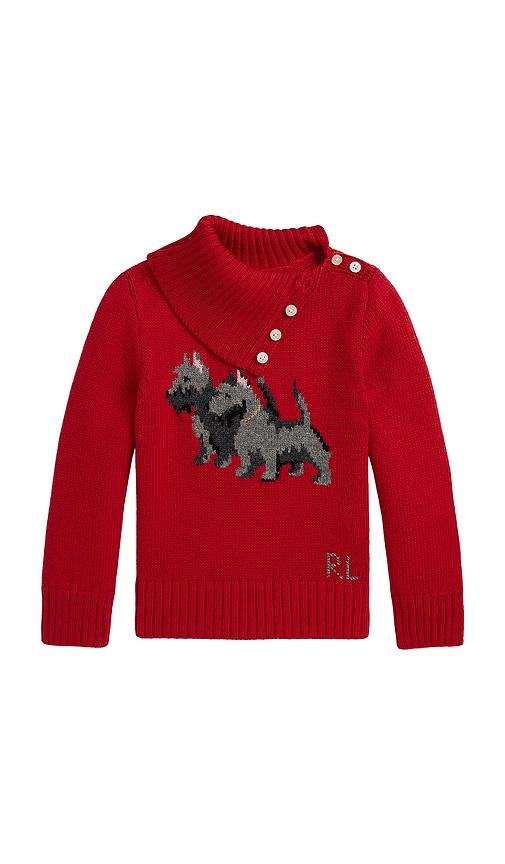 polo ralph lauren long sleeve intarsia dog turtleneck sweater in red. - size 6 (also in 6x)