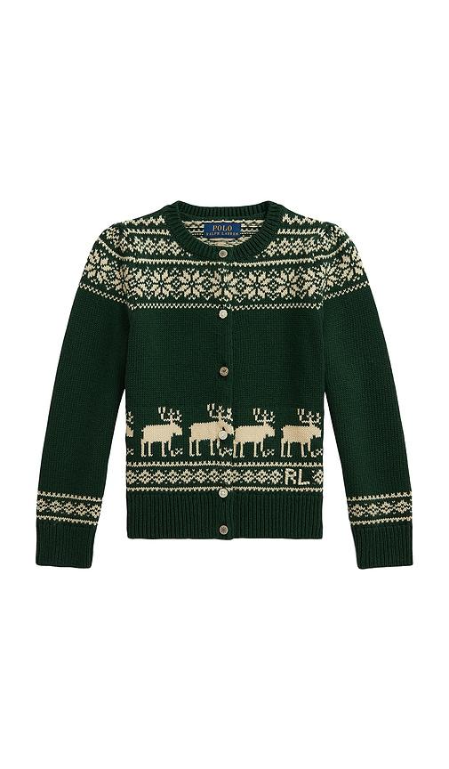 polo ralph lauren long sleeve intarsia holiday cardigan in green. - size 2 (also in 5)