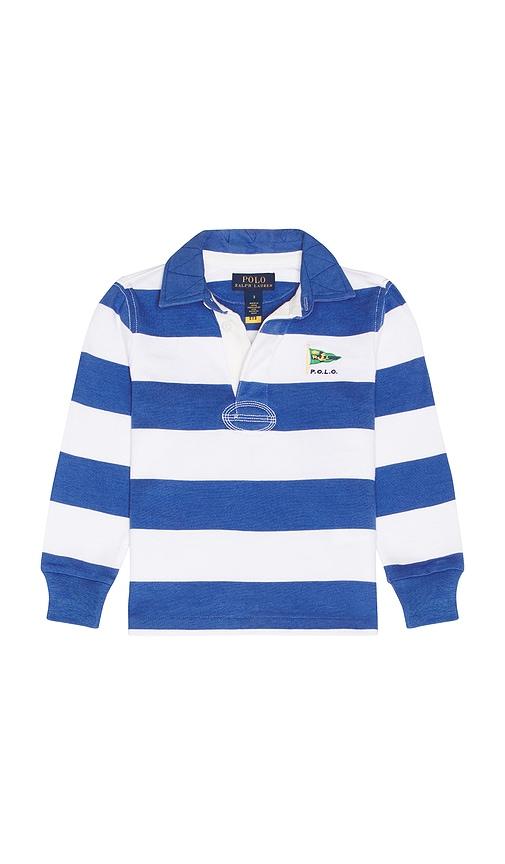 polo ralph lauren long sleeve jersey knit rugby striped pullover in white,blue. - size 2 (also in 3, 4)
