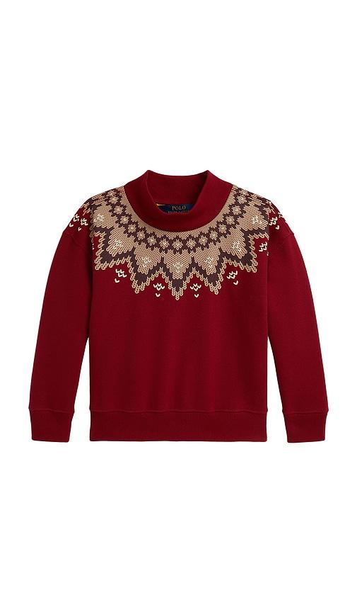 polo ralph lauren long sleeve lightweight fleece mockneck bubble sweatshirt in red. - size 4 (also in 6, 5)