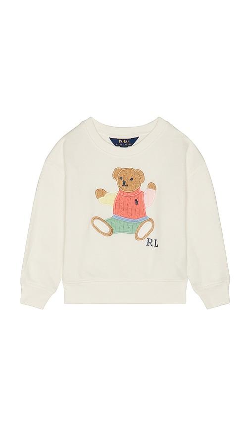 polo ralph lauren long sleeve lightweight terry cable knit bear crewneck in white. - size 4 (also in 5)