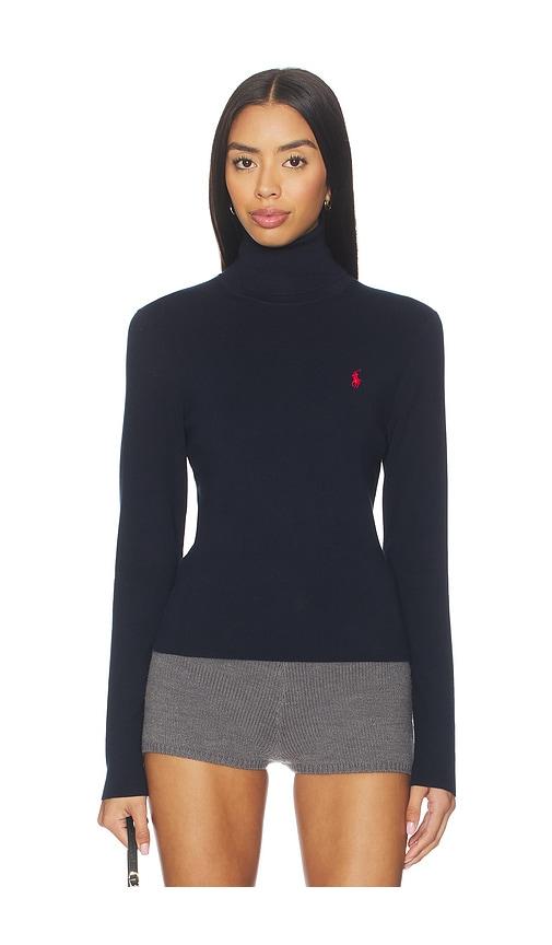 polo ralph lauren pima cotton shrunken long sleeve turtleneck pullover in navy. - size l (also in m)