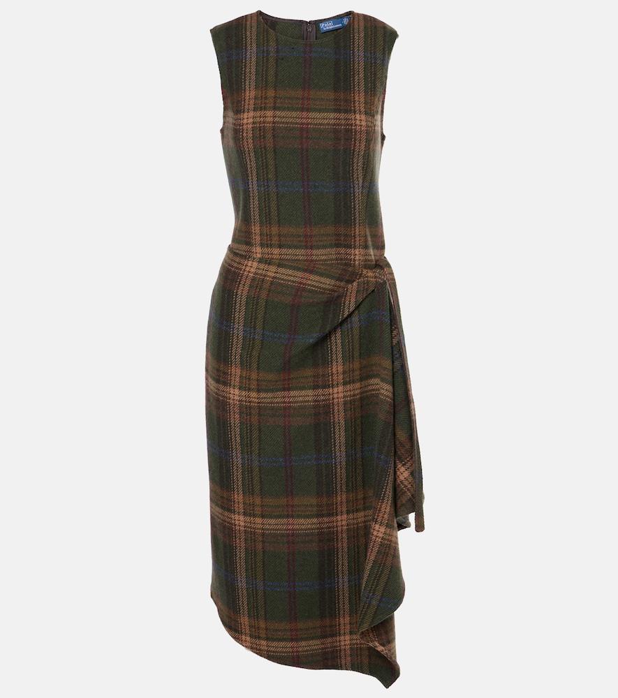 polo ralph lauren plaid wool-blend midi dress