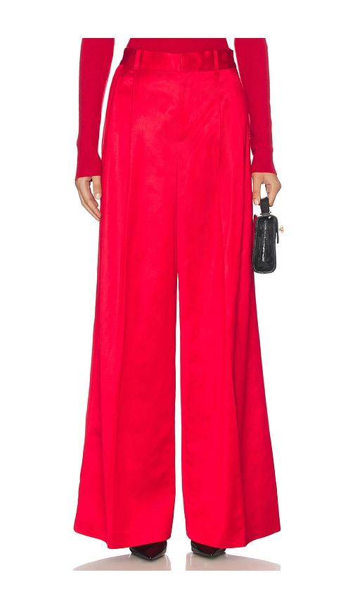 polo ralph lauren pleated satin wide leg pant in red. - size 4 (also in 8)