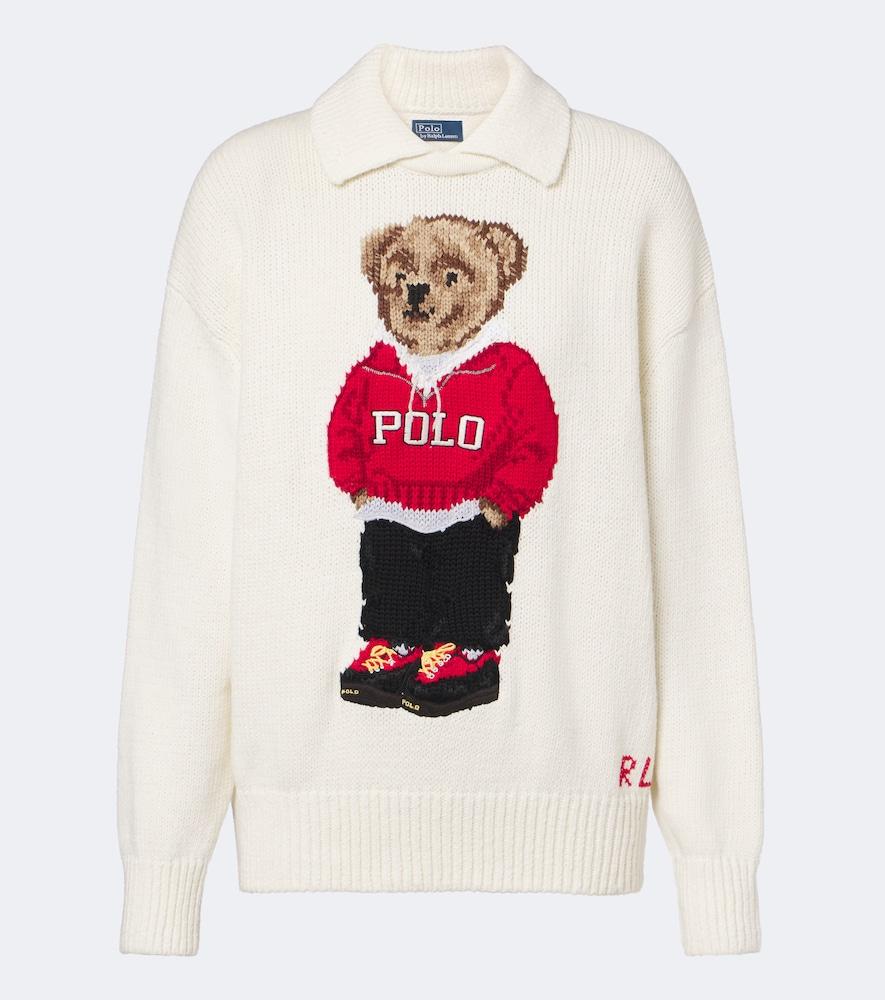 polo ralph lauren polo bear intarsia linen and cotton sweater