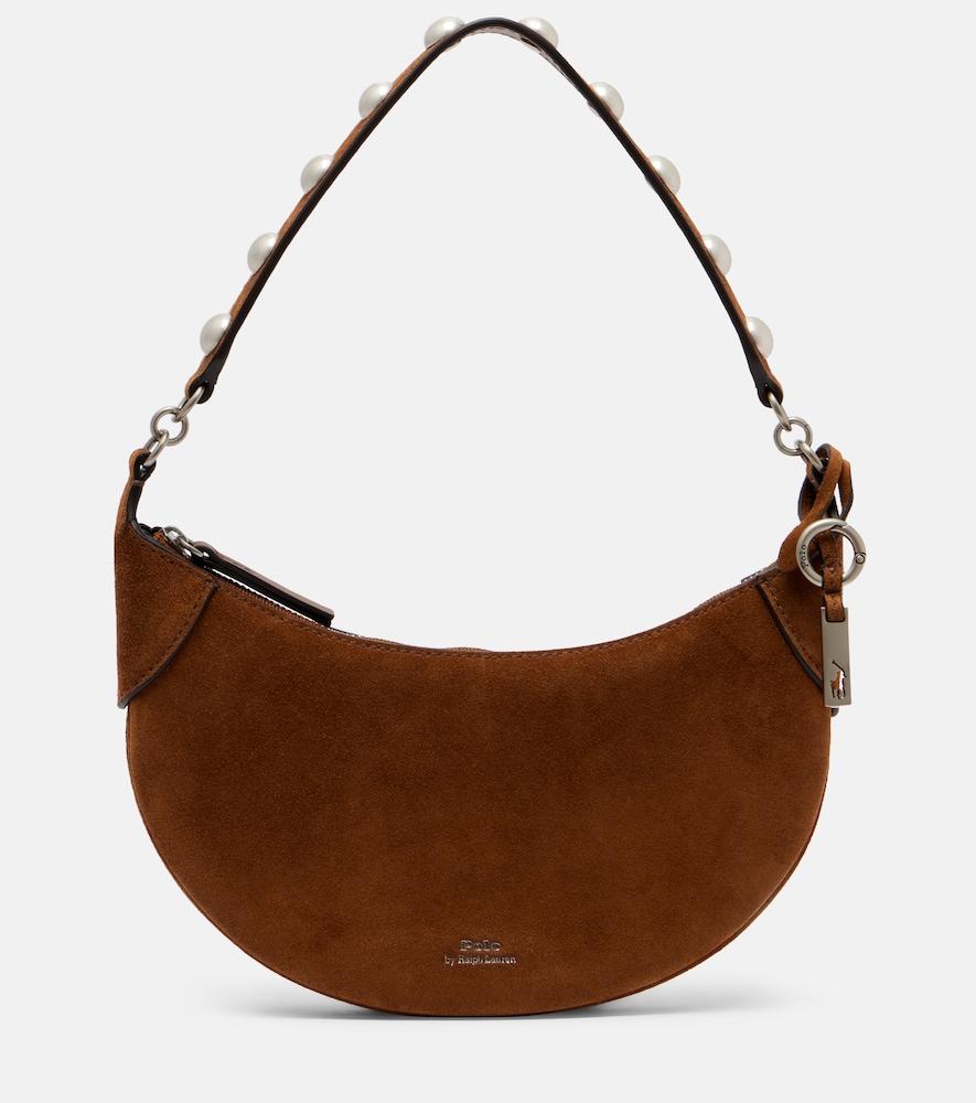 polo ralph lauren polo id mini studded suede shoulder bag