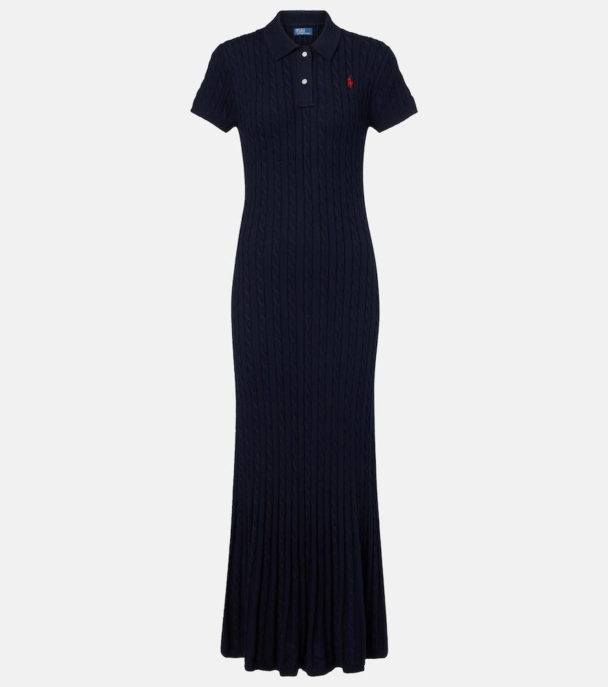 polo ralph lauren ribbed-knit cotton-blend polo dress