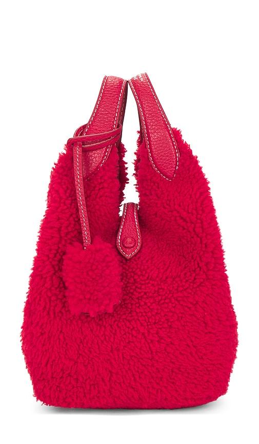 polo ralph lauren shearling & pebble leather crossbody tote small in red.