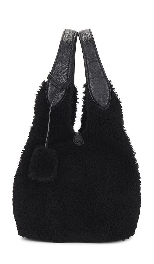 polo ralph lauren shearling & pebble leather tote medium in black.