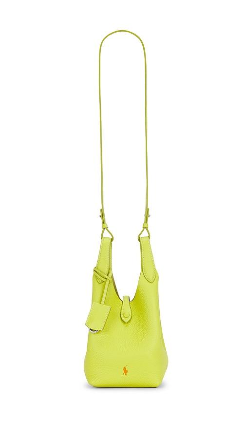 polo ralph lauren shiny drum pebble small crossbody bag in green.