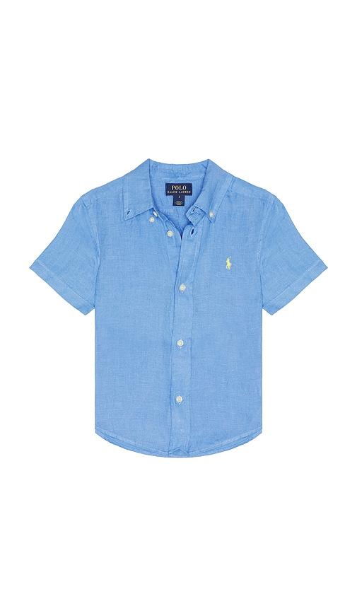 polo ralph lauren short sleeve linen sport shirt in blue. - size 2 (also in 4, 5)