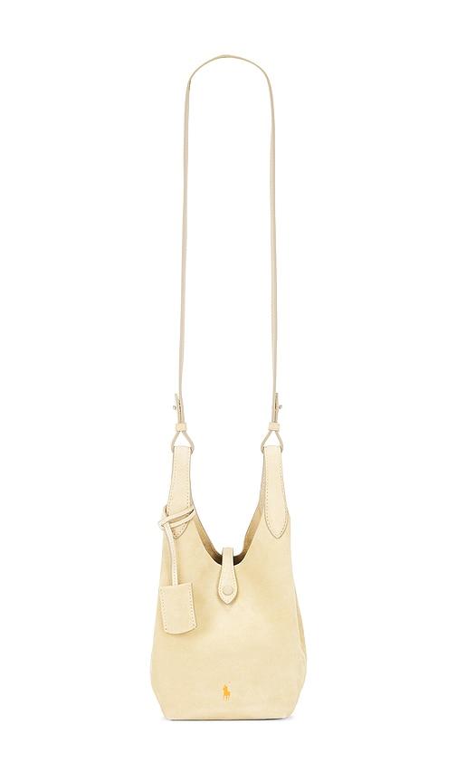 polo ralph lauren suede crossbody bag in cream.