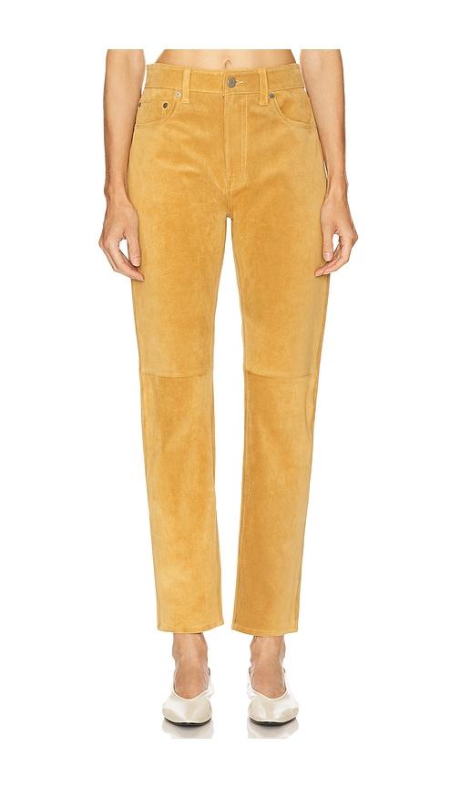 polo ralph lauren suede relaxed straight pant in brown. - size 6 (also in 8)