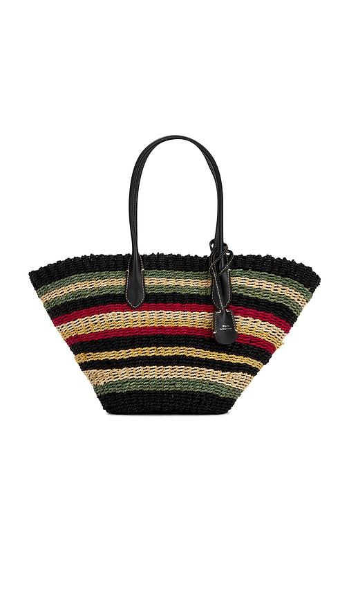 polo ralph lauren twist raffia tote bag in brown.