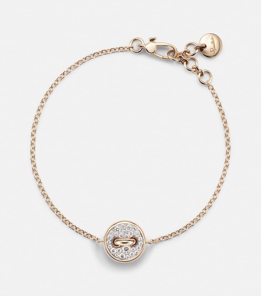 pomellato pom pom dot 18kt rose gold chain bracelet with white diamonds and mother of pearl