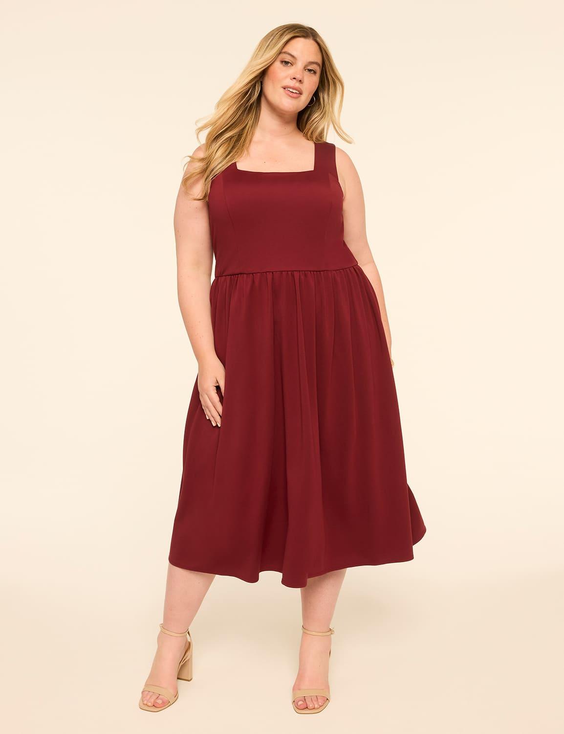 ponte square-neck midi dress