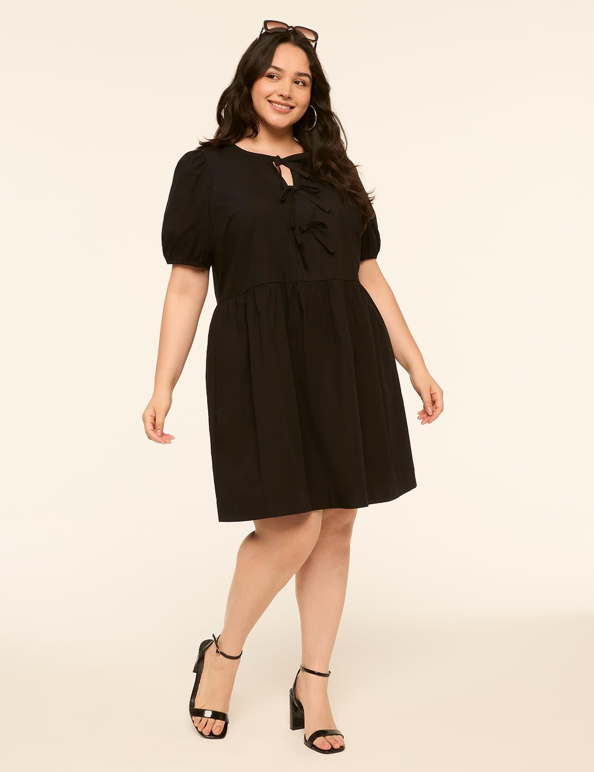 poplin puff-sleeve bow dress