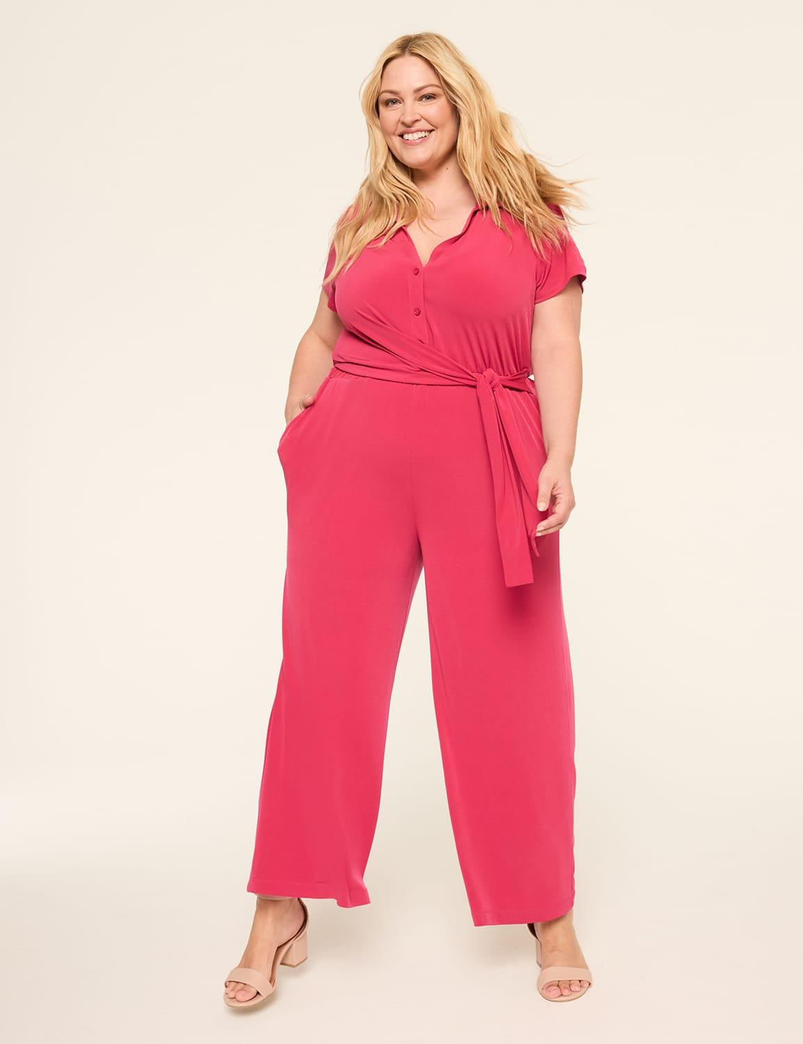 popover collar tie-waist jersey jumpsuit