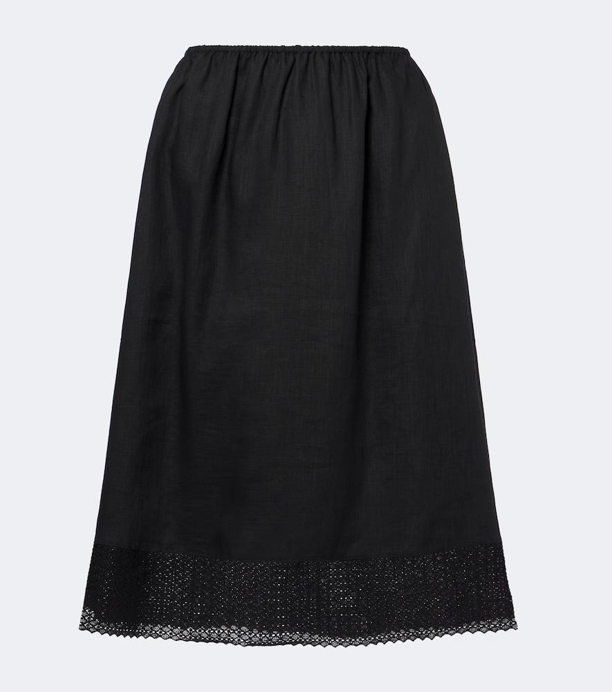 posse alfie embroidered linen midi skirt