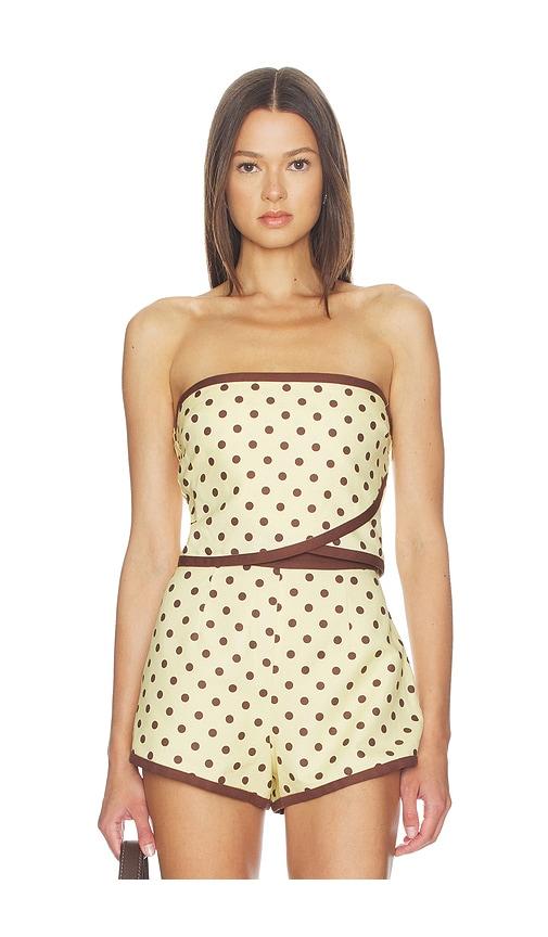 posse bowie strapless top in yellow,brown. - size l (also in m)