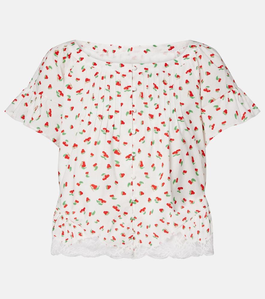 posse delia lace-trimmed printed cotton blouse