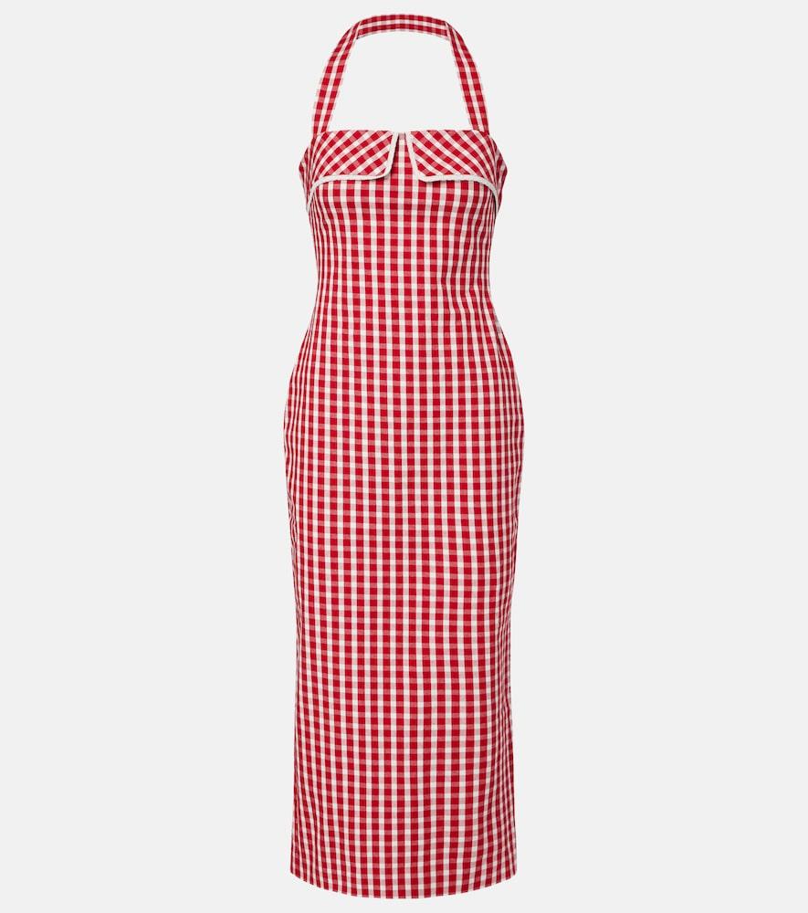 posse ebony gingham lace-trimmed cotton-blend midi dress