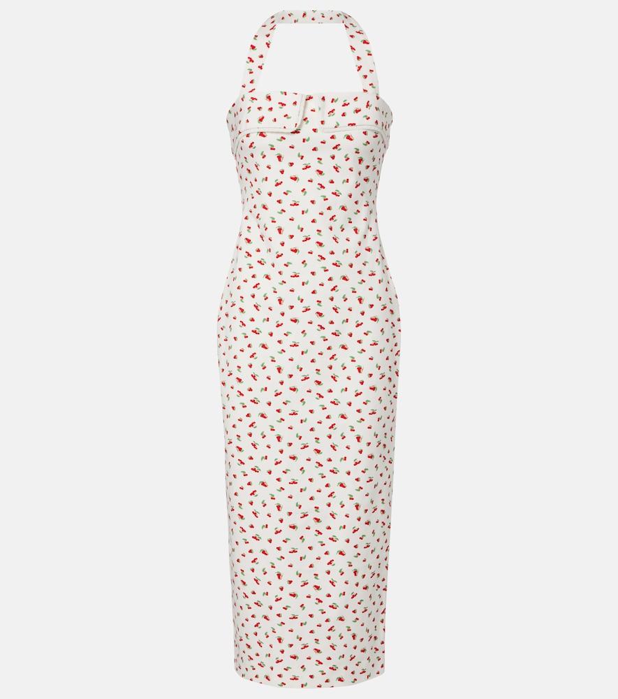 posse ebony lace-trimmed printed cotton-blend midi dress