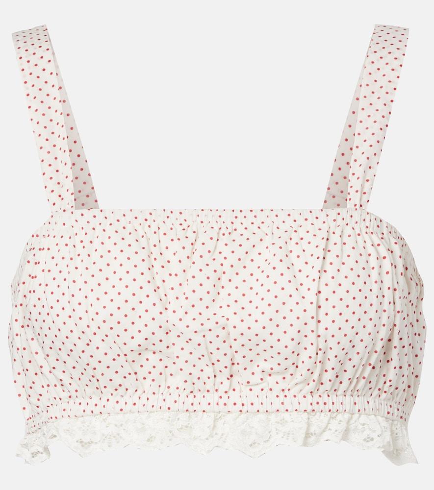 posse marlowe lace-trimmed polka-dot cotton crop top
