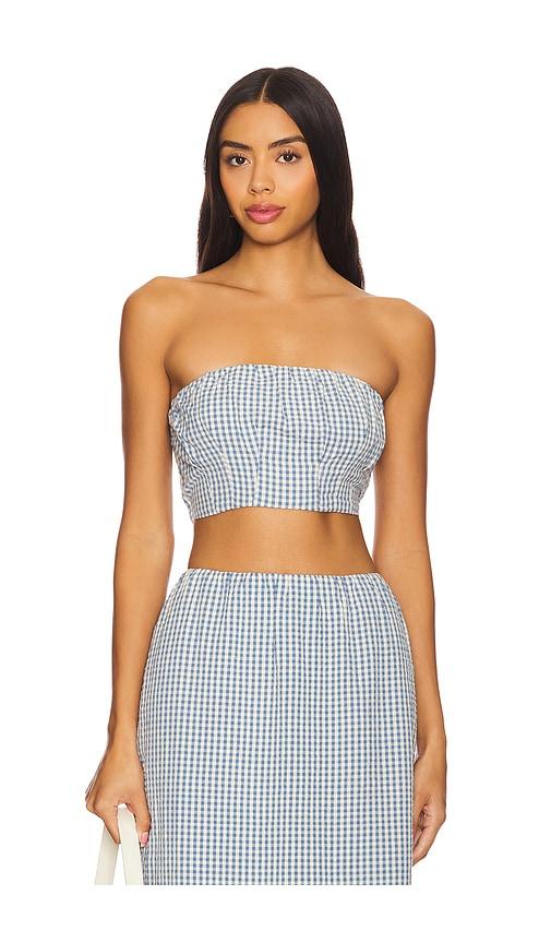posse mira strapless crop top in baby blue. - size l (also in m)