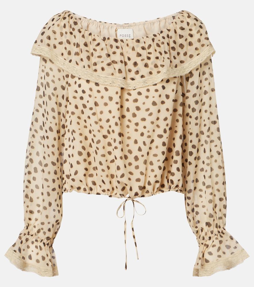 posse priscilla leopard-print silk blouse