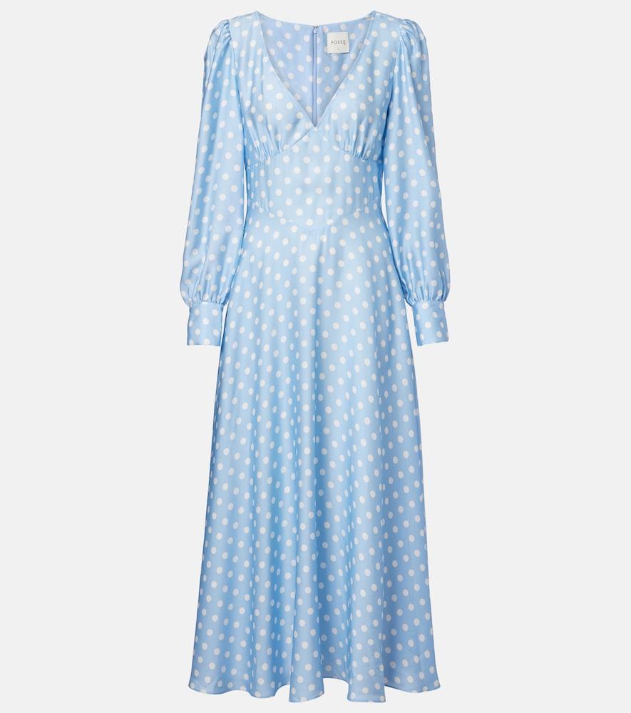 posse tilly polka-dot satin midi dress