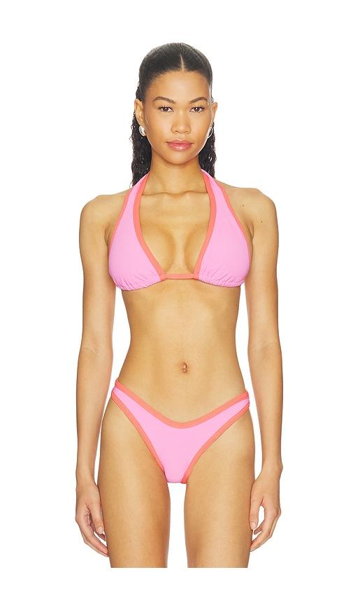 post swim lolo contrast halter bikini top in pink. - size l (also in xs, s, m)