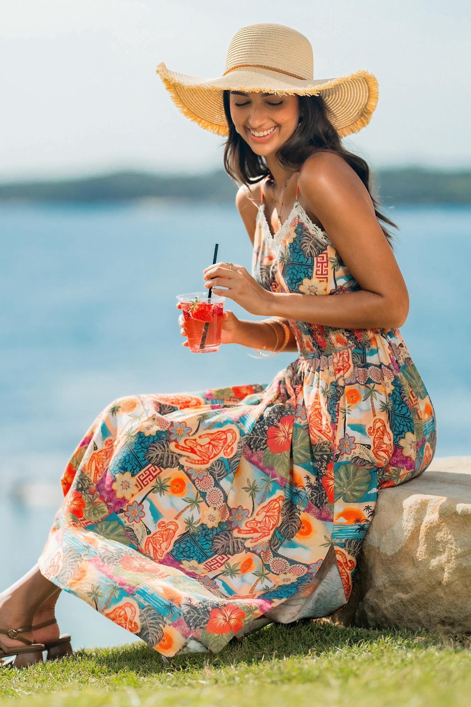 postcard tropical midi dress - l