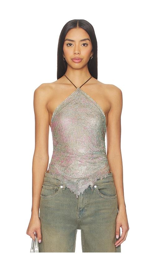 poster girl crystal chainmail halter top in grey. - size m (also in s)