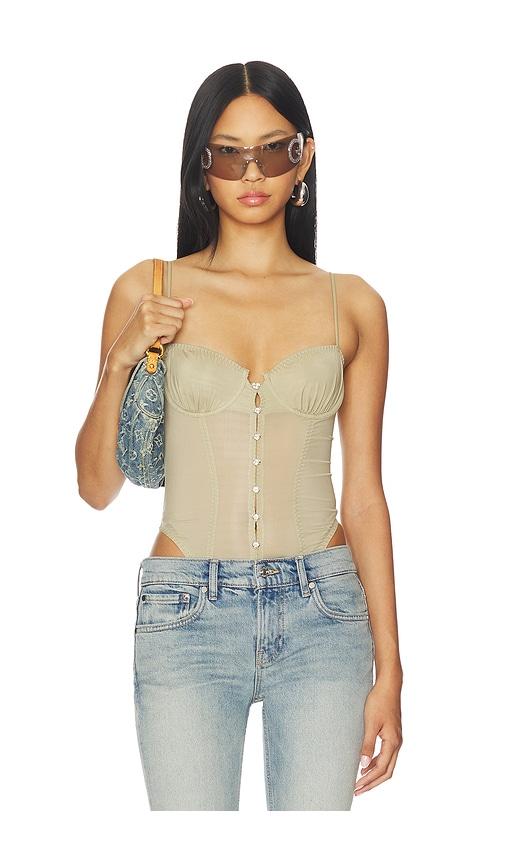 poster girl sheer gloss bodysuit in taupe. - size m (also in s)
