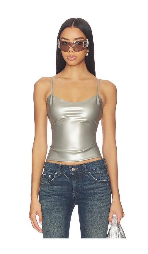 poster girl whistle top in metallic silver, grey. - size l (also in xs)