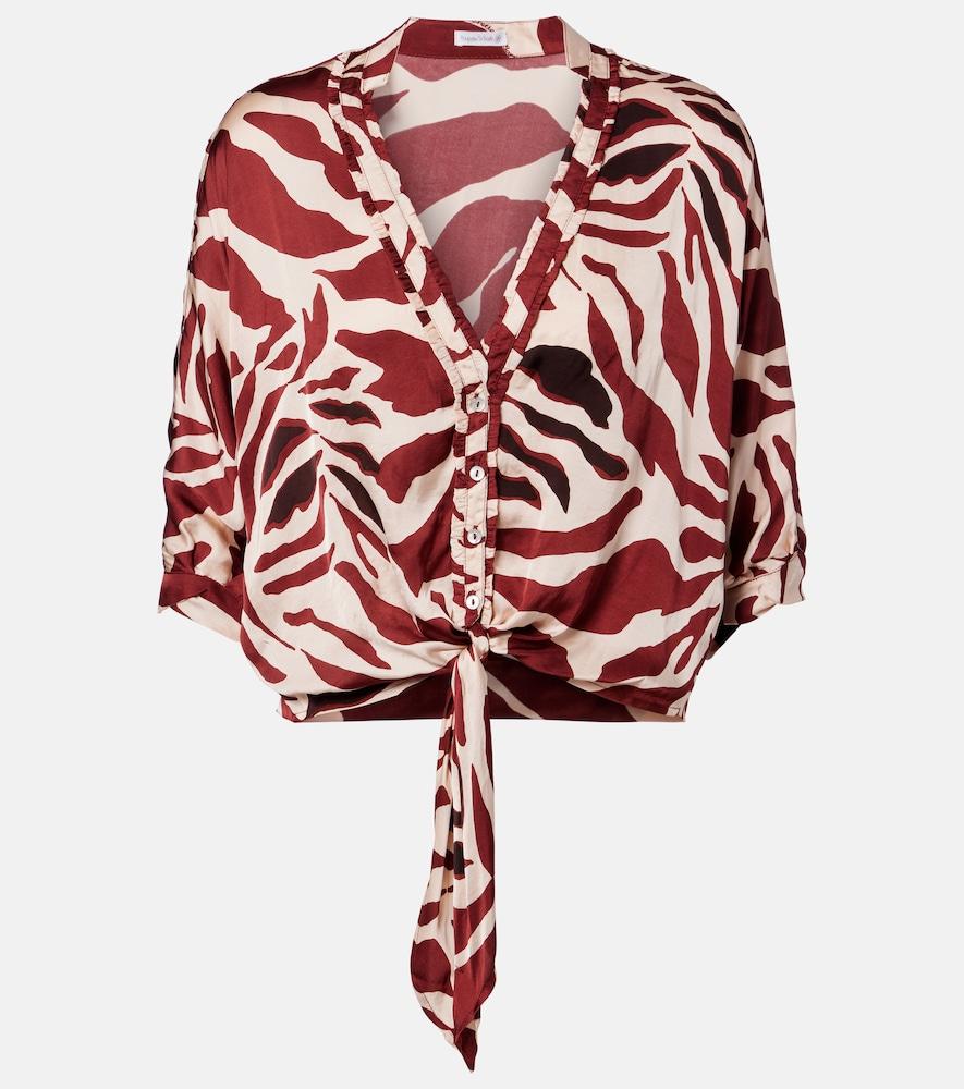 poupette st barth azia printed tie-detail satin blouse