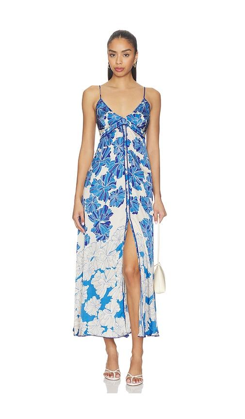 poupette st barth denise long dress in blue,cream. - size m (also in s)
